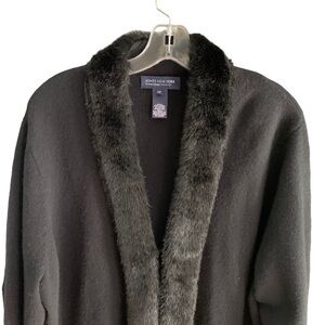 Jones New York Wool Blend Faux Fur Trim Cardigan